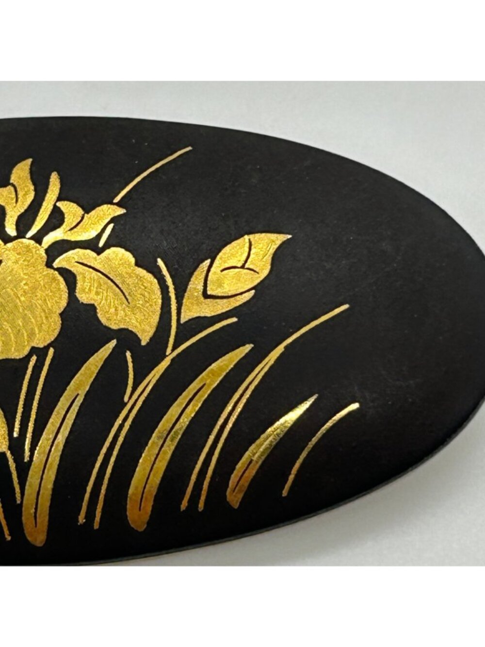 Vintage Japanese Damascene Brooch Gold-tone Inlay Black Oval Iris Flower Pin - Picture 10 of 10
